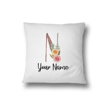 Personalised Floral Watercolour Hand Paint Effect Alphabet Floral Name Cushion