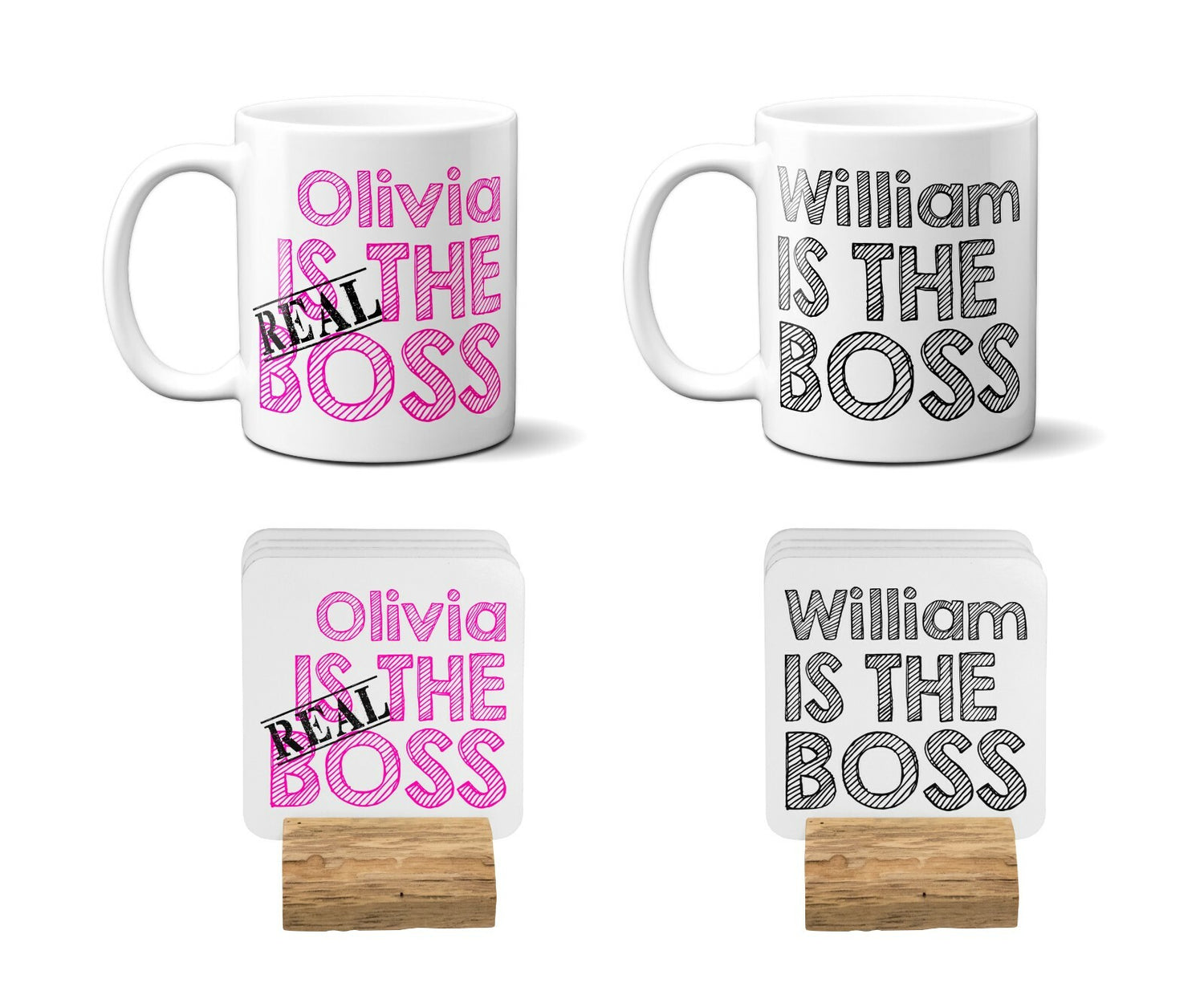 Set of 2 His & Hers The Real Boss Novelty Funny Personalised Coffee Mug Tea
