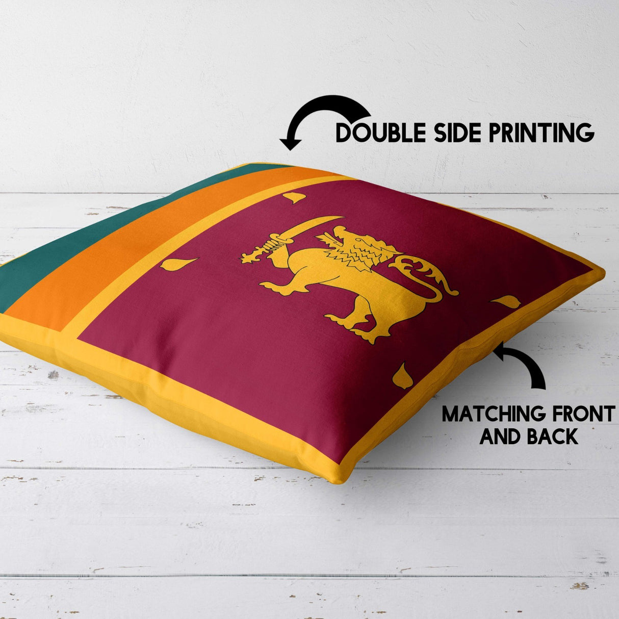 Sri Lanka Flag Design Filled Square Cushion Decorative Throw - Gift Any Size