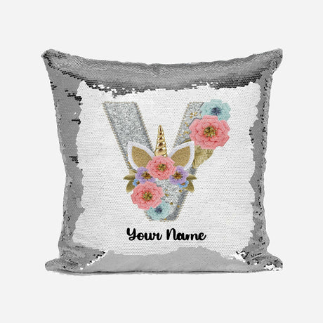 Personalised Unicorn Sparkly Monogram Alphabet Sequin Magic Cushion Cover+Pillow