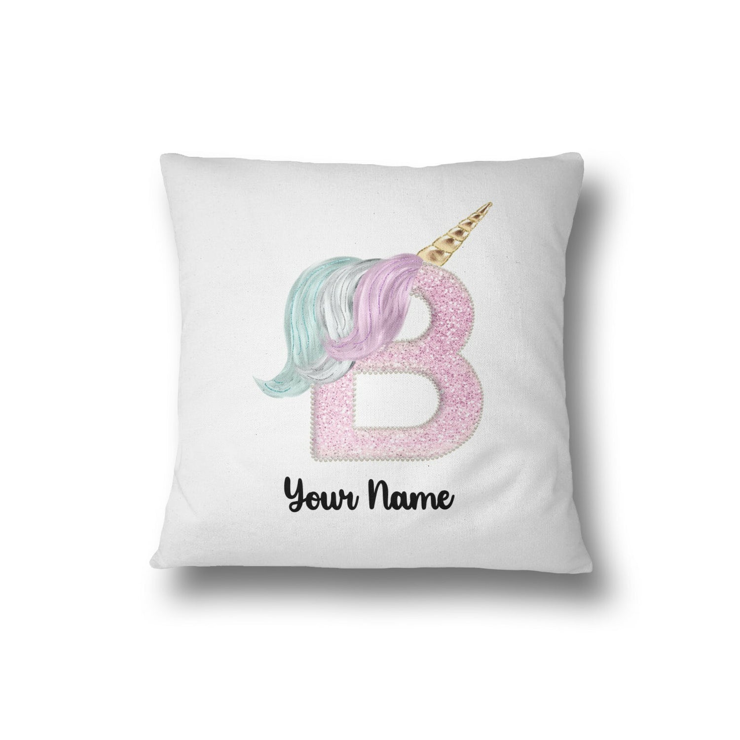 Personalised Unicorn Sparkly Kids Girls Monogram Alphabet Initial Letter Cushion