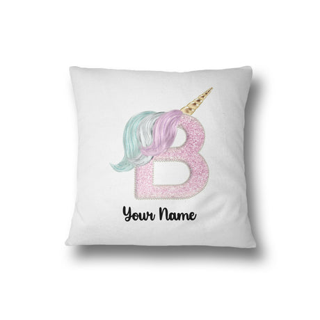 Personalised Unicorn Sparkly Kids Girls Monogram Alphabet Initial Letter Cushion