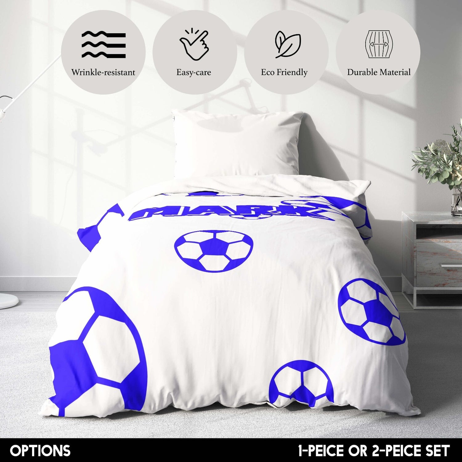 Personalised Custom Name Colour Football Fan Single Bed Duvet Cover + Pillowcase