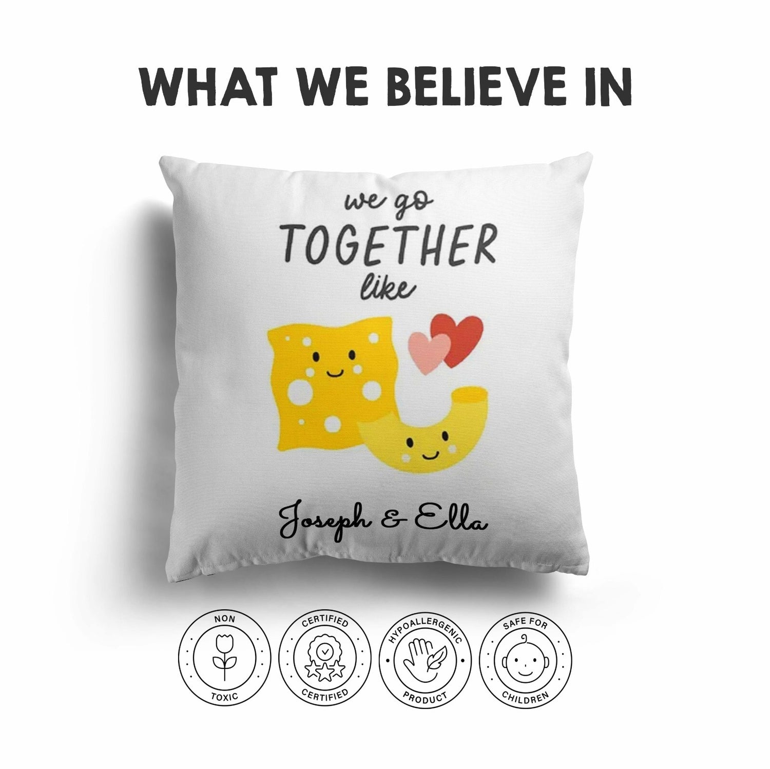 We Go Together Mac + Cheese Valentines Love Cheeky Square Filled Cushion Decor