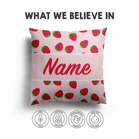 Personalised Custom Name Colour Strawberries Fruit Square Fill Zip Cushion Throw