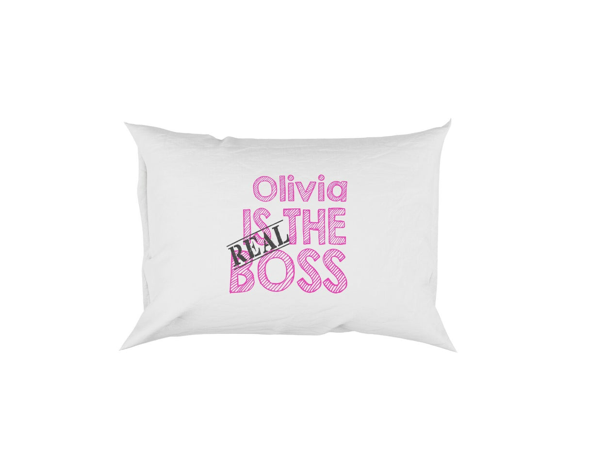 Set of 2 His & Hers The Real Boss Novelty Funny Personalised Pillow Case Cover