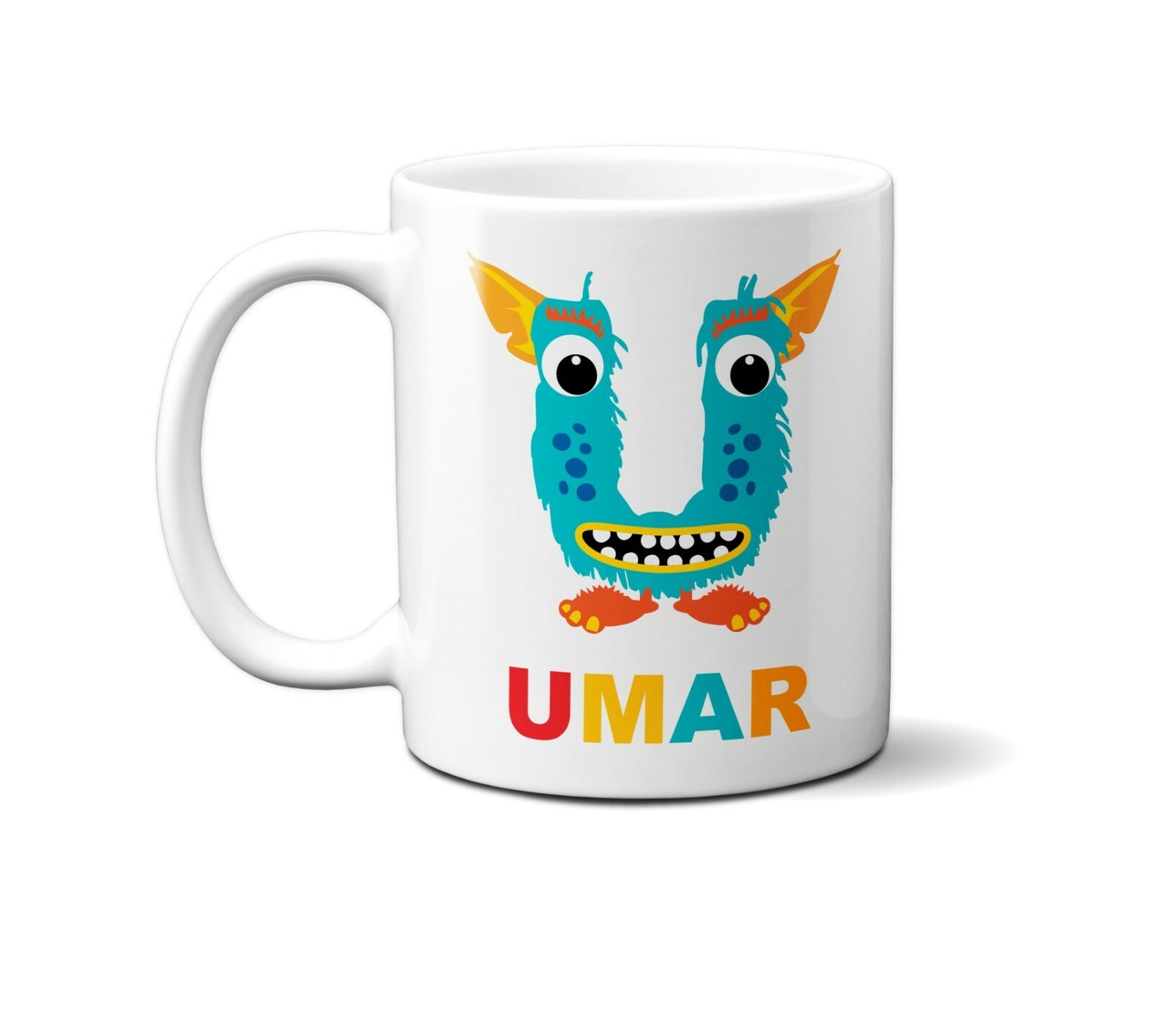 Personalised Children Monster Name Initial Letter Coffee Mug Gift 11oz Ceramic