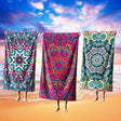 Custom Made Geometric Mandala Pattern Absorbent Beach Bath Sheet Hand Towel