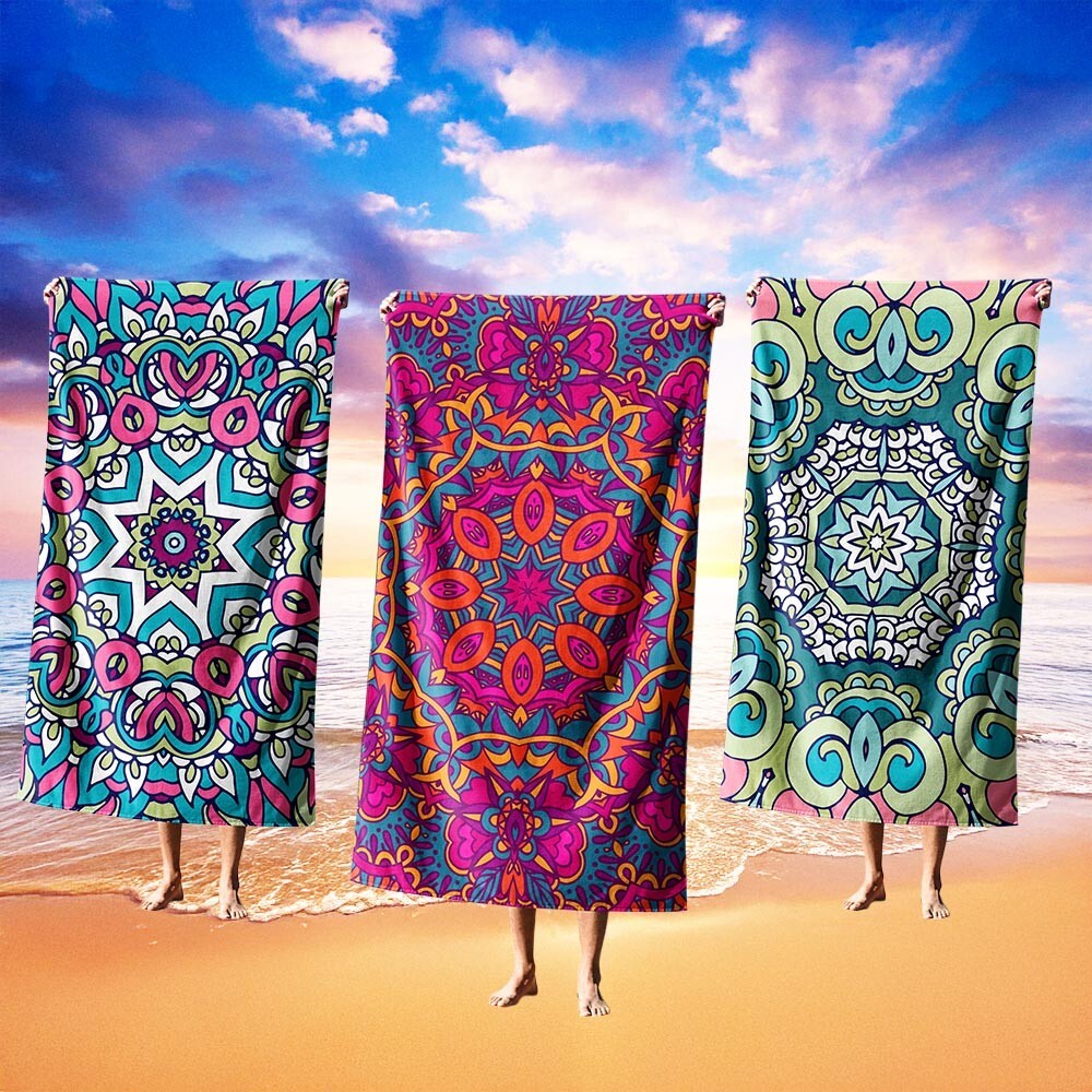 Custom Made Geometric Mandala Pattern Absorbent Beach Bath Sheet Hand Towel