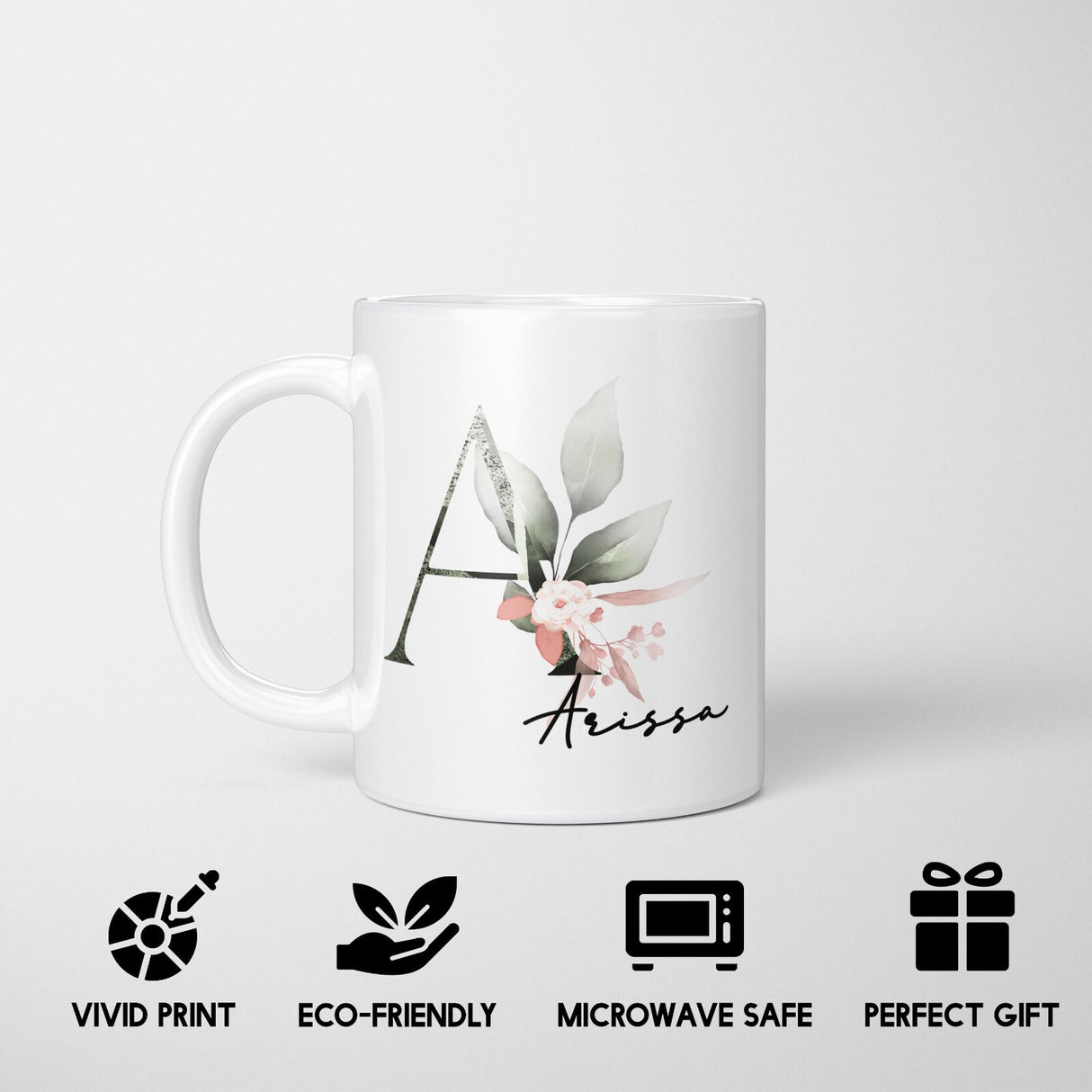 Gentle Botanical Blush Pink Name Initial Letter Tea Coffee Mug Set Gift Him Her