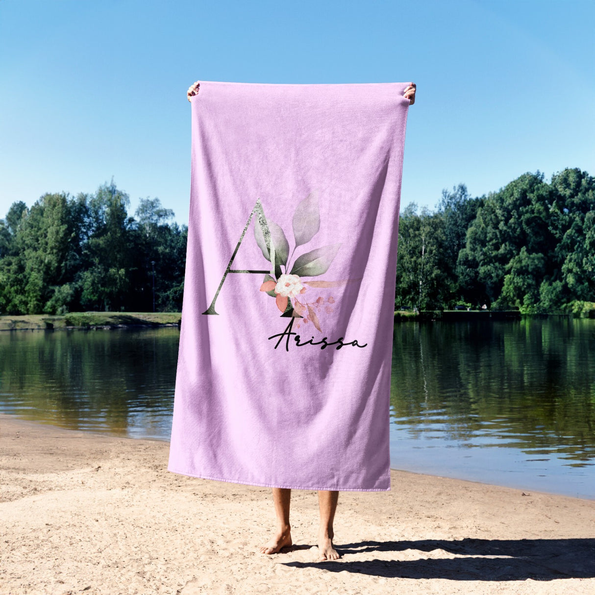 Personalised Name Botanical Blush Initial Soft Absorbent Beach Bath Sheet Towel