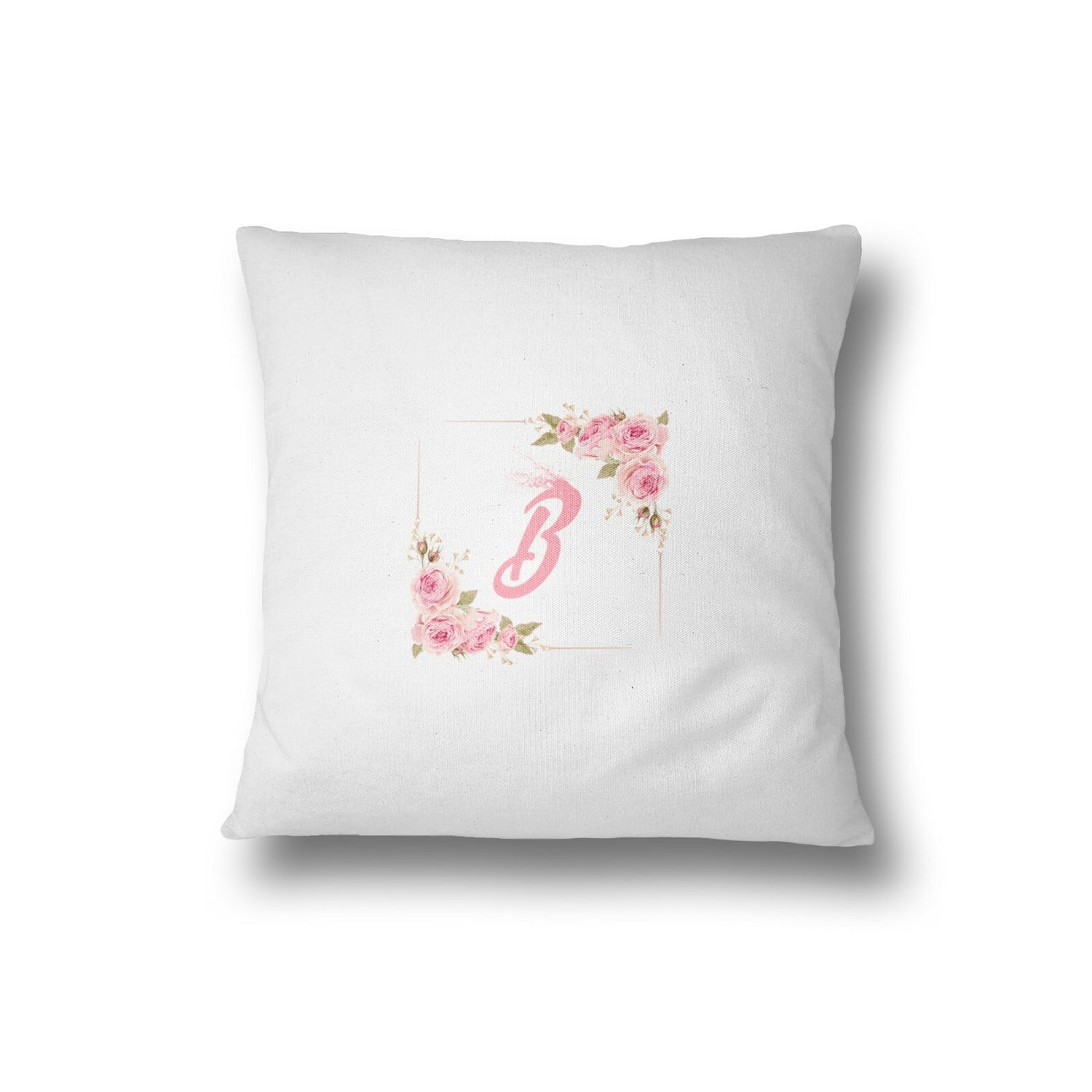 Floral Roses Square Border Initial Filled Cushion Bedroom Decoration