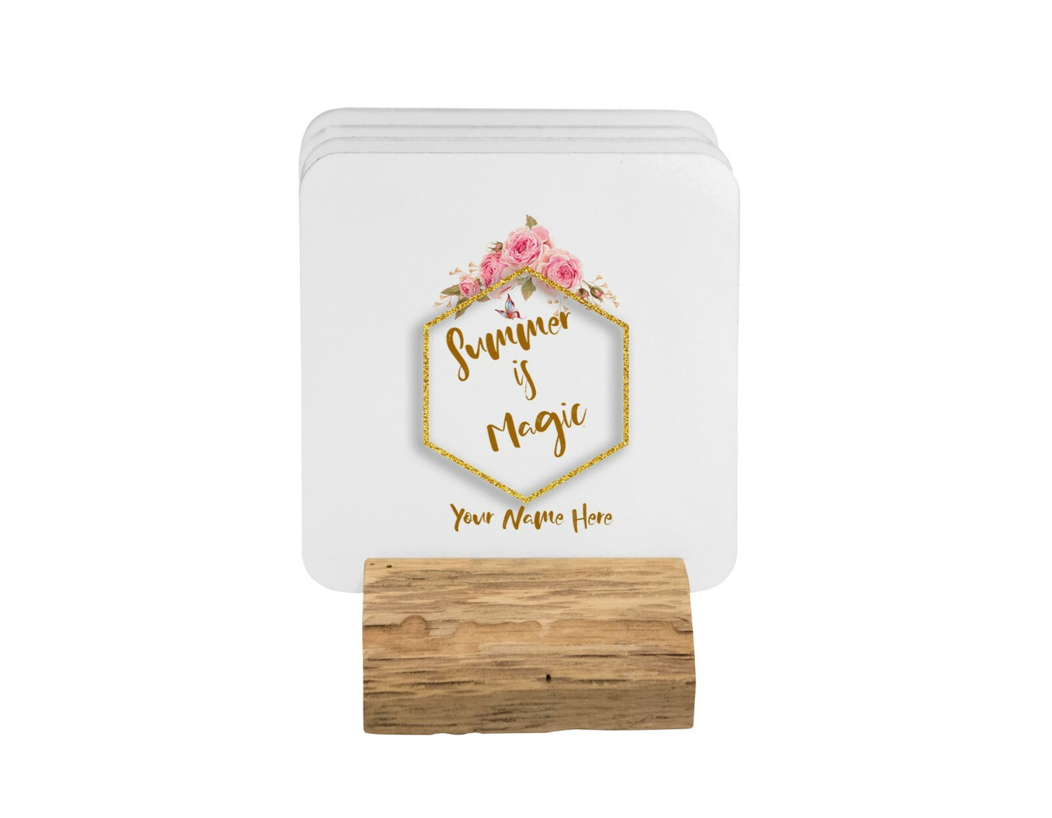 Summer is Magic Floral Frame Gold Coffee Tea Mug 11oz Mug And Coaster Set Option