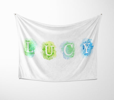 Personalised Name Watercolour Letter Novelty Soft Fleece Mink Blanket Gift Decor