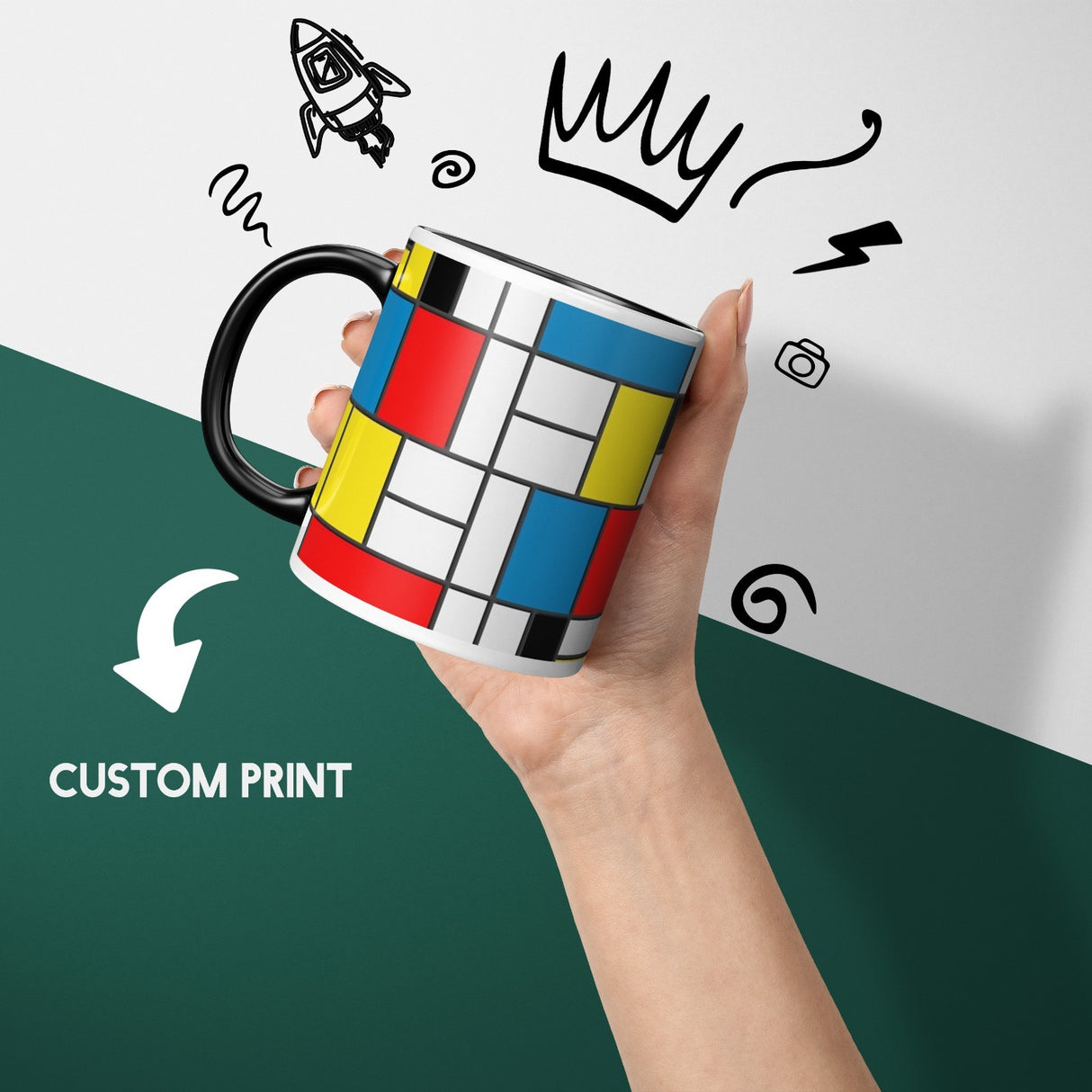 Piet Mondrian Design Heat Sensitive Magic Colour Changing Mug Novelty Drink Cup