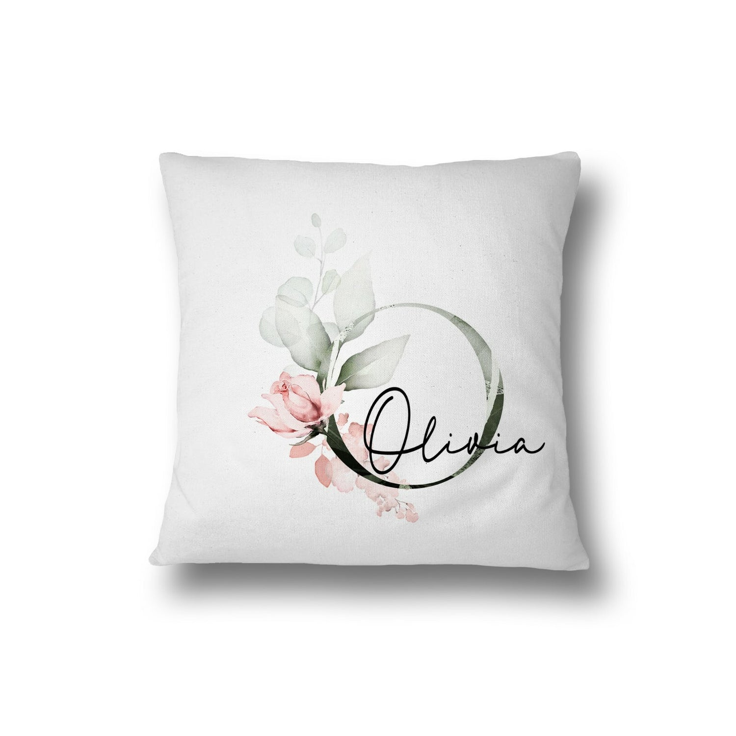 Personalised Gentle Botanical Blush Pink Initial Letter Cushion Cover Pillow