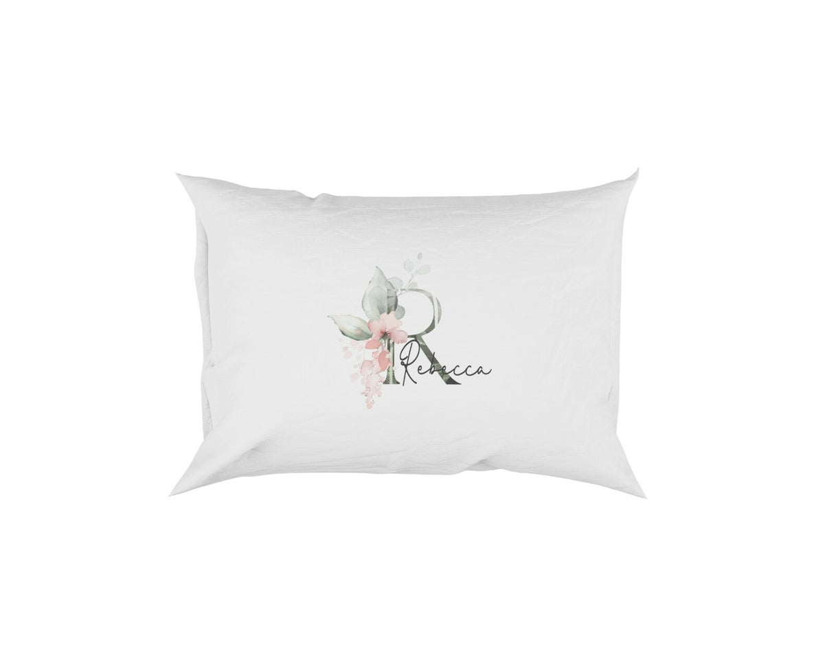 Personalised Your Name Gentle Botanical Blush Initial Letter Pillow Case Gift