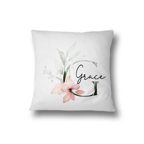 Personalised Gentle Botanical Blush Pink Initial Letter Cushion Cover Pillow
