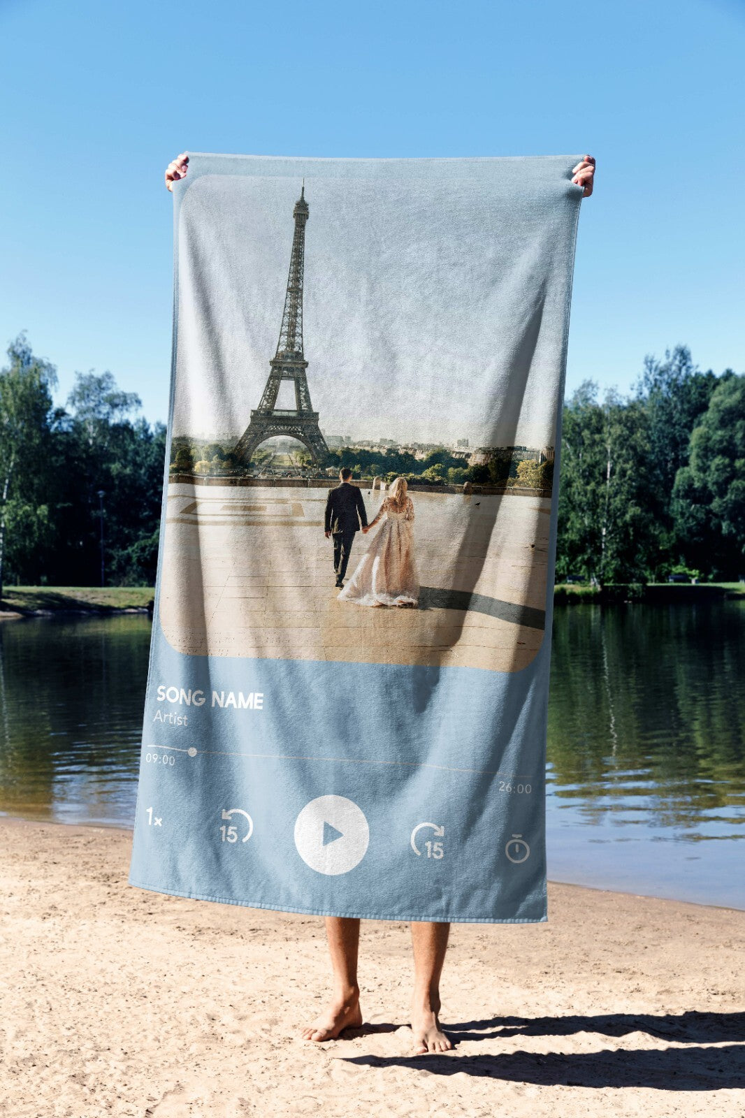 Upload Your Photo Music Player Custom Soft Absorbent Beach Bath Sheet Towel