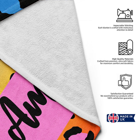 Personalised Name Leopard Spots Print Multicolour Soft Warm Fleece Blanket Decor