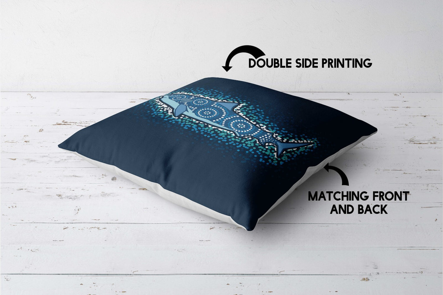 Custom Made Shark Ocean Sea Blue Design Print Square Fill Zipped Cushion Throw