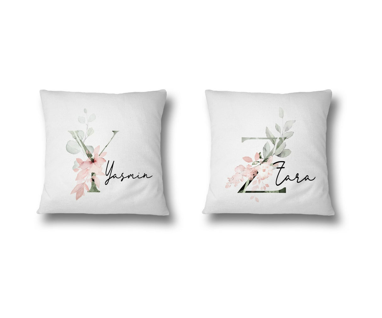 Personalised Gentle Botanical Blush Pink Initial Letter Cushion Cover Pillow