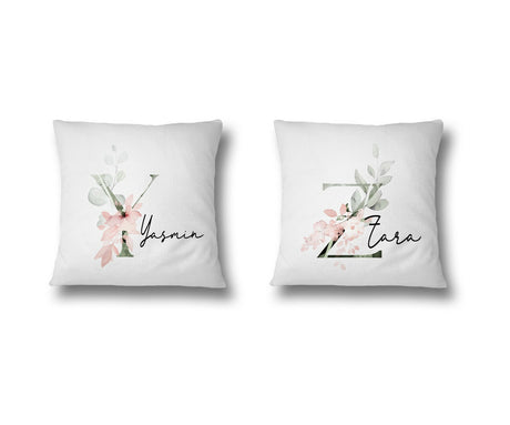 Personalised Gentle Botanical Blush Pink Initial Letter Cushion Cover Pillow