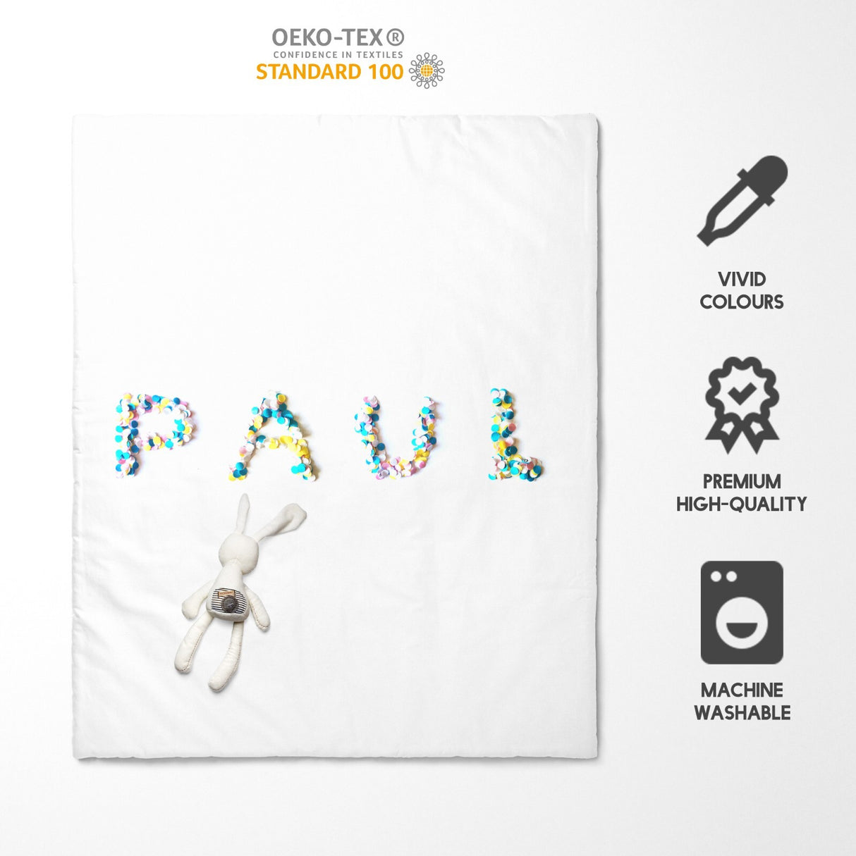 Personalised Name Confetti Font Toddler Cot Bedding Duvet Cover + Pillowcase