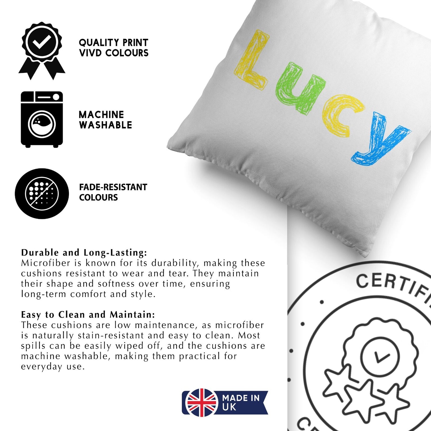 Personalised Name Colourful Retro Soft Square Filled Cushion Throw Decor Gift