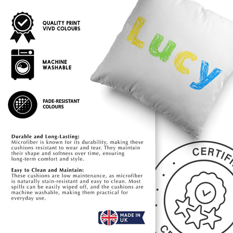 Personalised Name Colourful Retro Soft Square Filled Cushion Throw Decor Gift