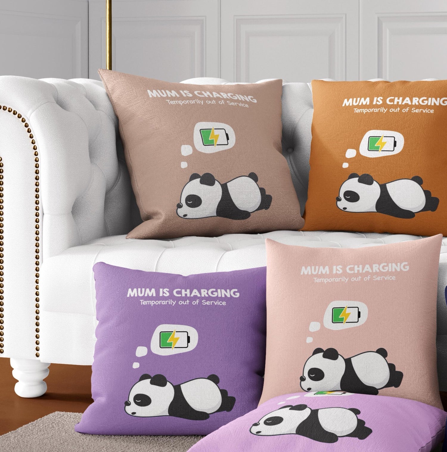 Mum Is Charging Animal Funny Novelty Memory Square Filled Zipped Cushion Decor