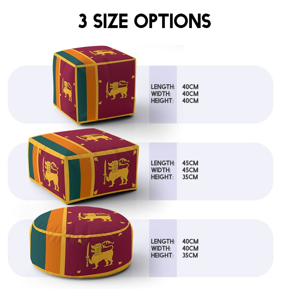 Sri Lanka Flag Ottoman Filled Pouffe Footrest Washable Cover Custom Made Gift