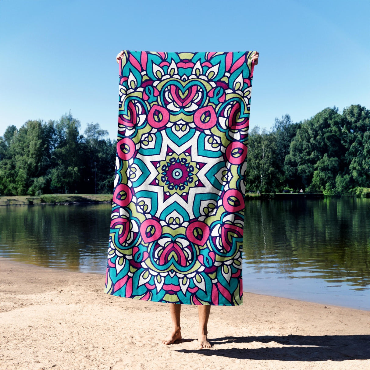 Custom Made Geometric Mandala Pattern Absorbent Beach Bath Sheet Hand Towel