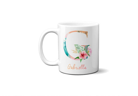 Tropical Alphabet Exotic Floral Name Initial Letter Coffee Mug Gift 11oz Ceramic