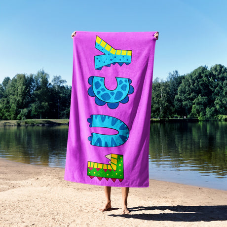 Personalised Any Name Dinosaur Alphabet Colour Absorbent Beach Bath Sheet Towel