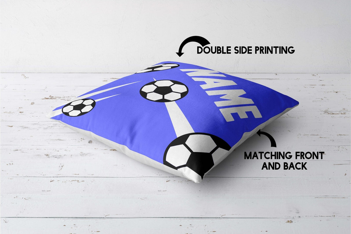 Personalised Custom Name Football Strike Kids Square Fill Zipped Cushion Throw