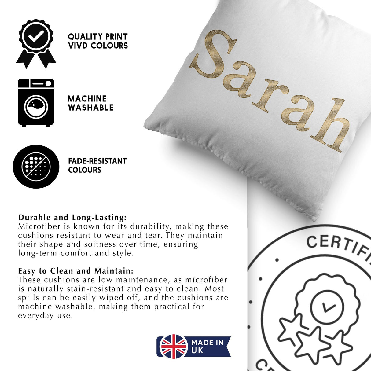 Personalised Name Vector Golden Alphabet Soft Square Filled Cushion Throw Decor