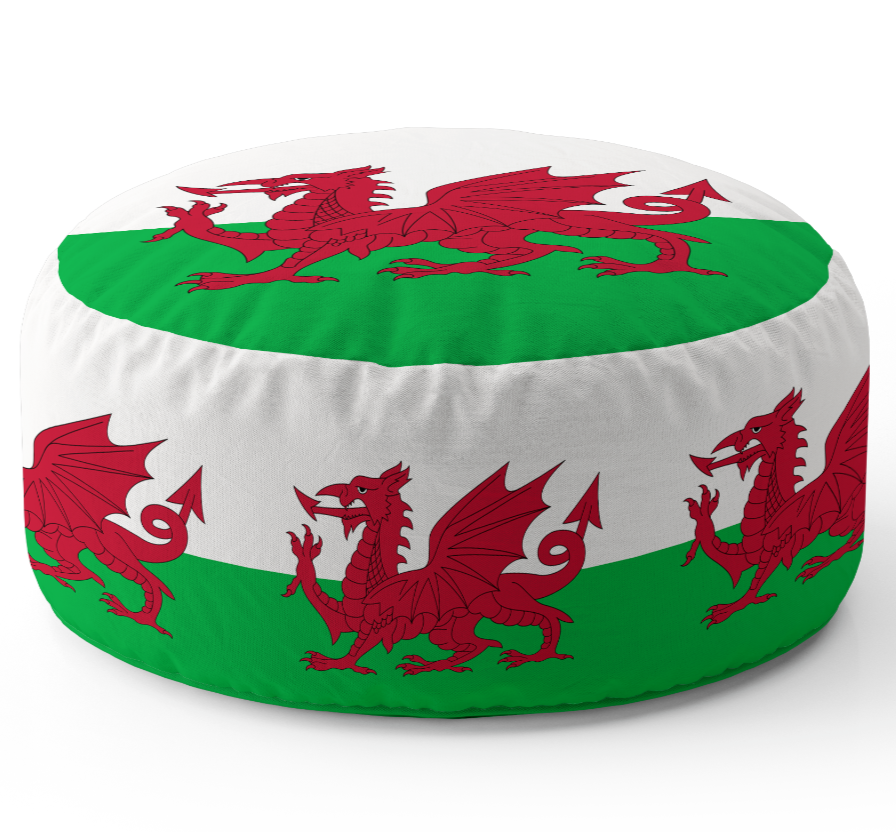 Wales Flag Welsh Dragon Ottoman Filled Pouffe Footrest Decor Inc Washable Cover