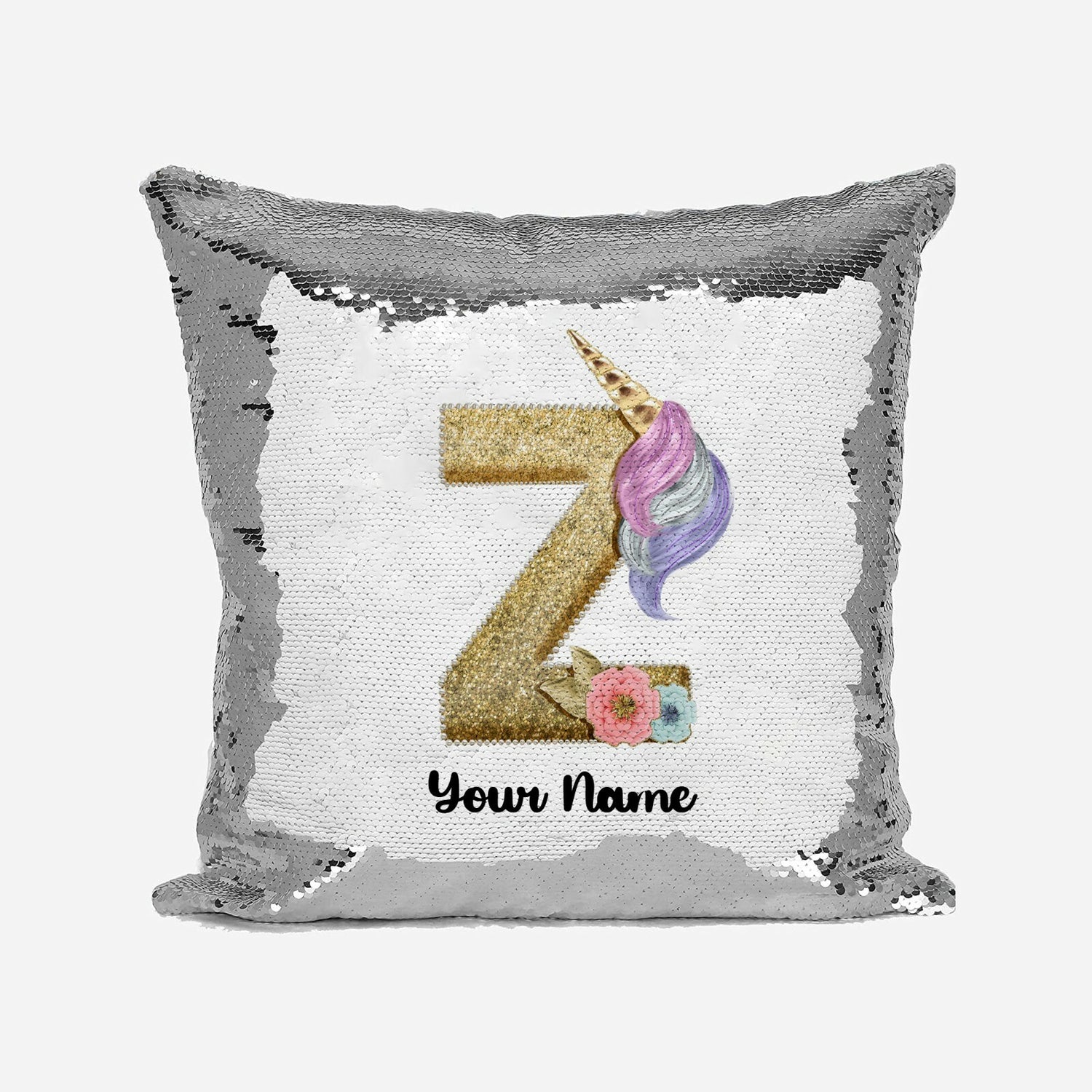 Personalised Unicorn Sparkly Monogram Alphabet Sequin Magic Cushion Cover+Pillow