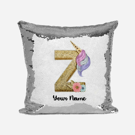 Personalised Unicorn Sparkly Monogram Alphabet Sequin Magic Cushion Cover+Pillow
