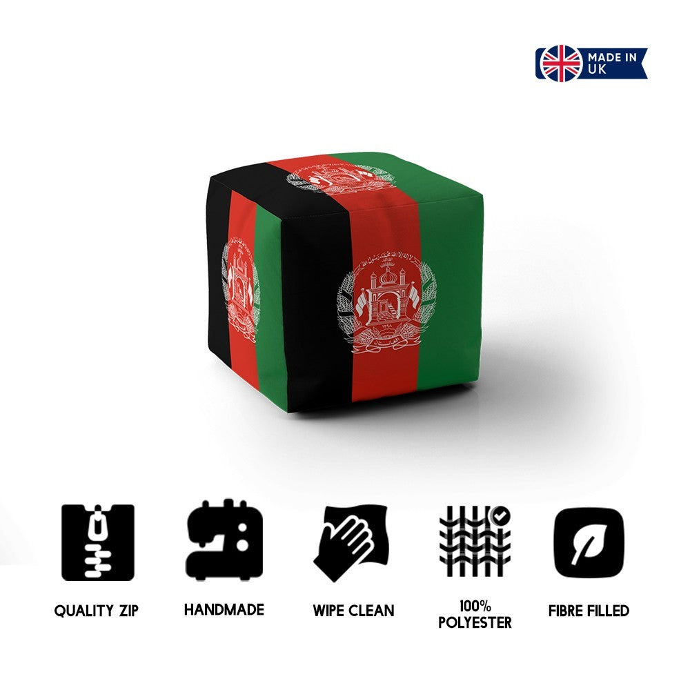 Afghanistan Flag Ottoman Filled Pouffe Footrest Washable Cover Soft Custom Gift