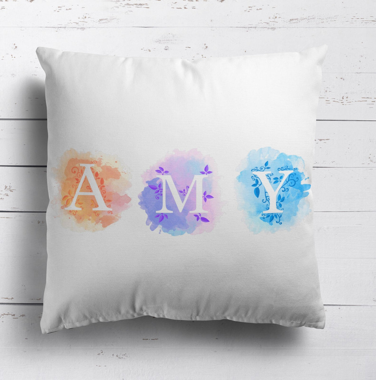 Personalised Name Watercolour Letters Font Kids Soft Square Filled Cushion Decor