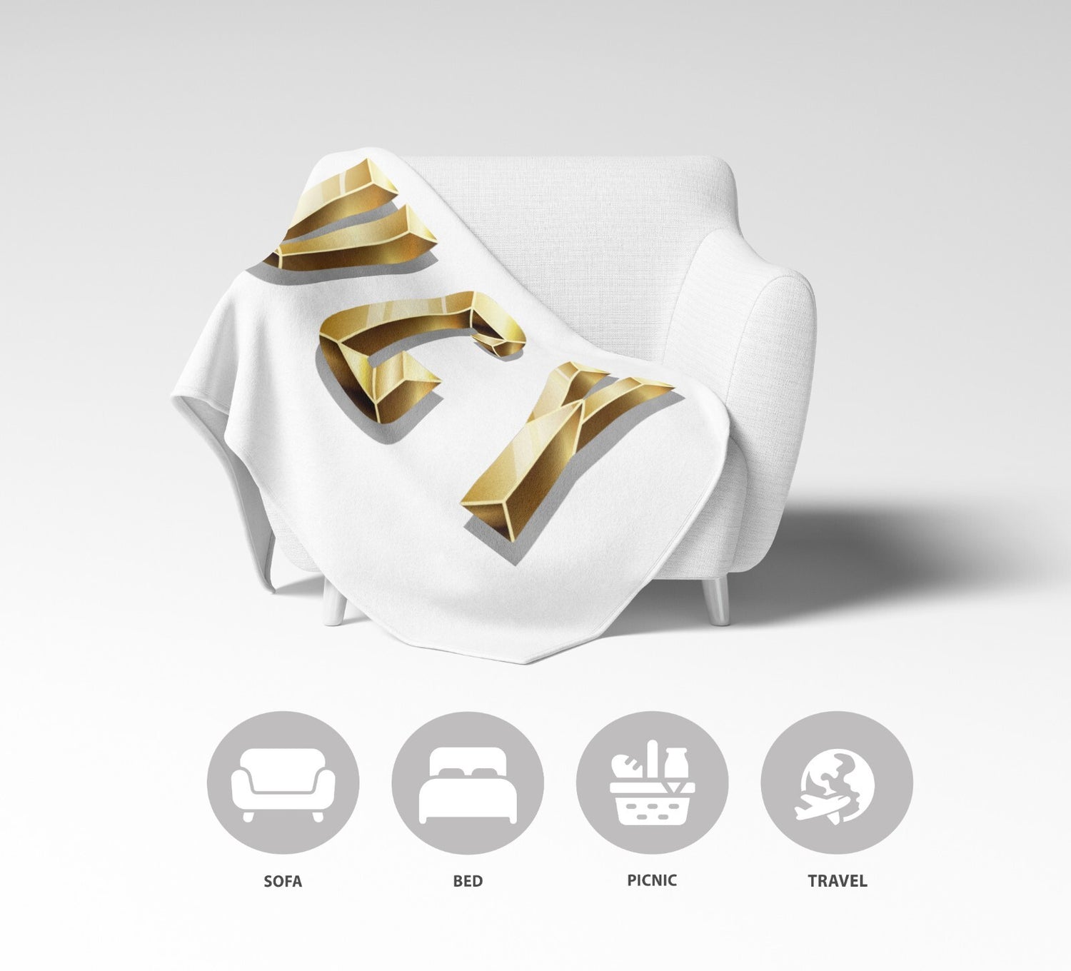 Personalised Name Any Name Gold Brick Letter Soft Fleece Mink Blanket Gift Decor