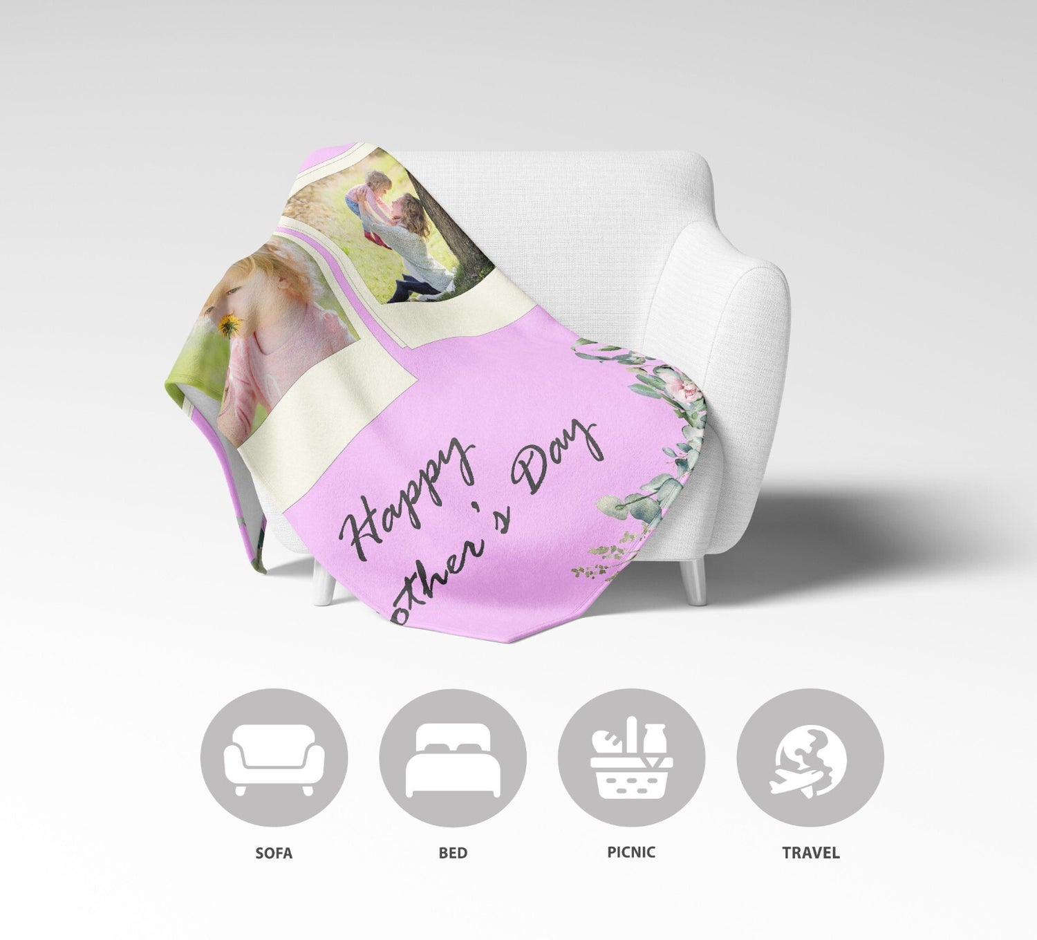 Upload Your Own Photos Mother's Day Warm Fleece Memory Blanket Throw Decoration