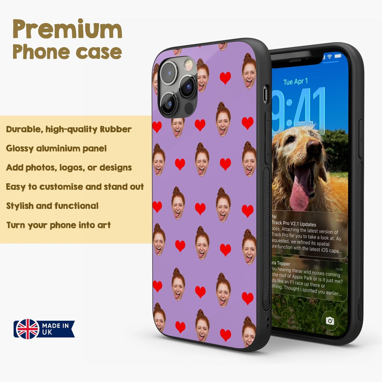 Face Cut Out All Over With Heart Personalised Custom - Printed iPhone Black Case