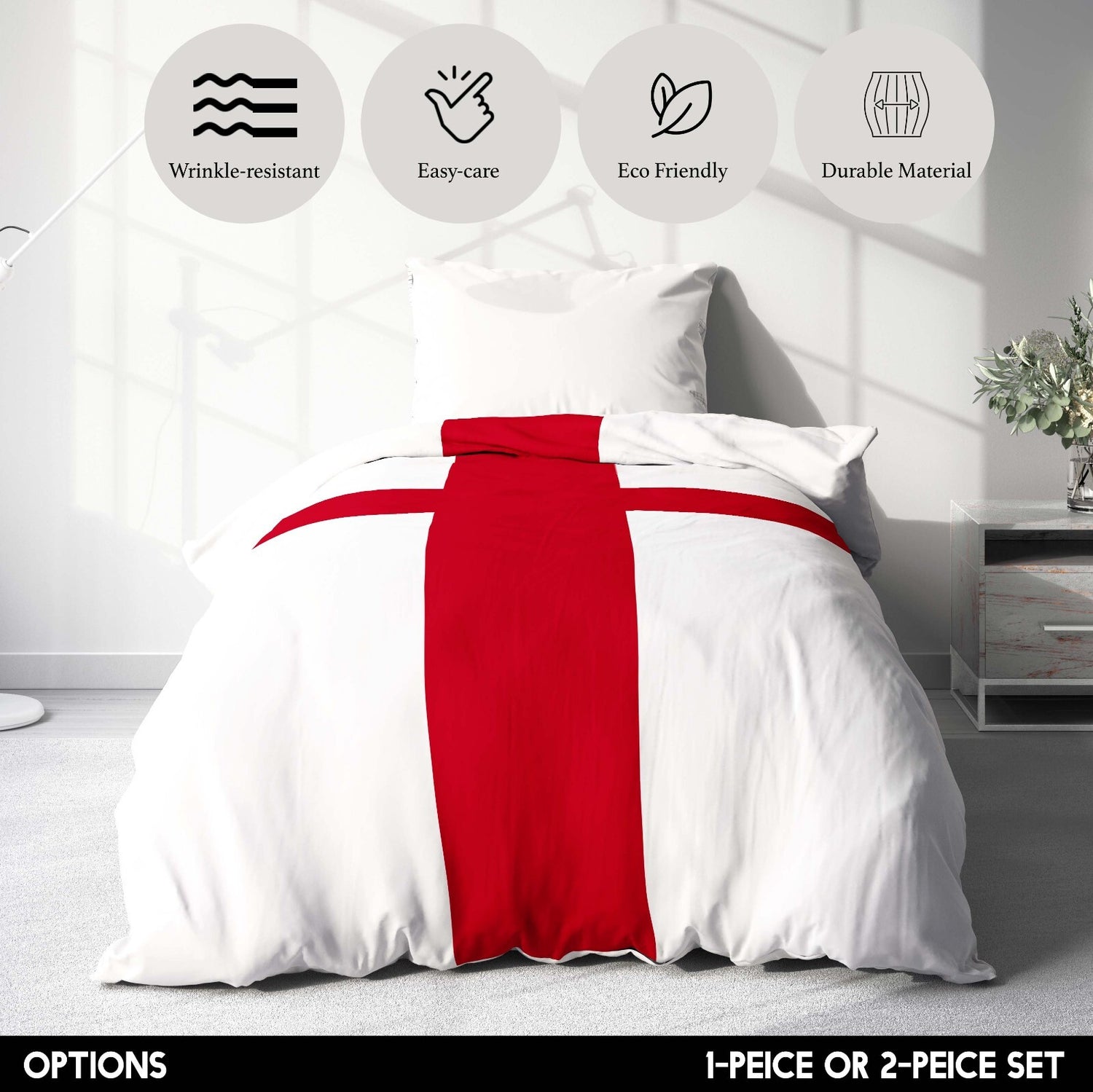 England Flag St George's Cross Single Size Bed Duvet Cover Quilt + Pillowcase