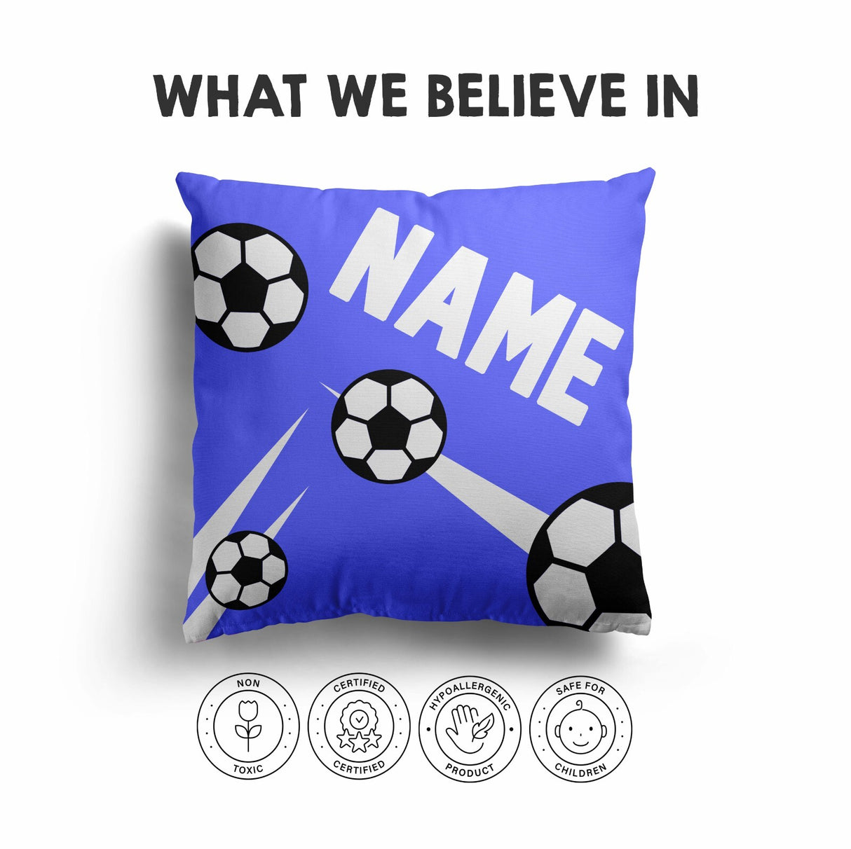 Personalised Custom Name Football Strike Kids Square Fill Zipped Cushion Throw