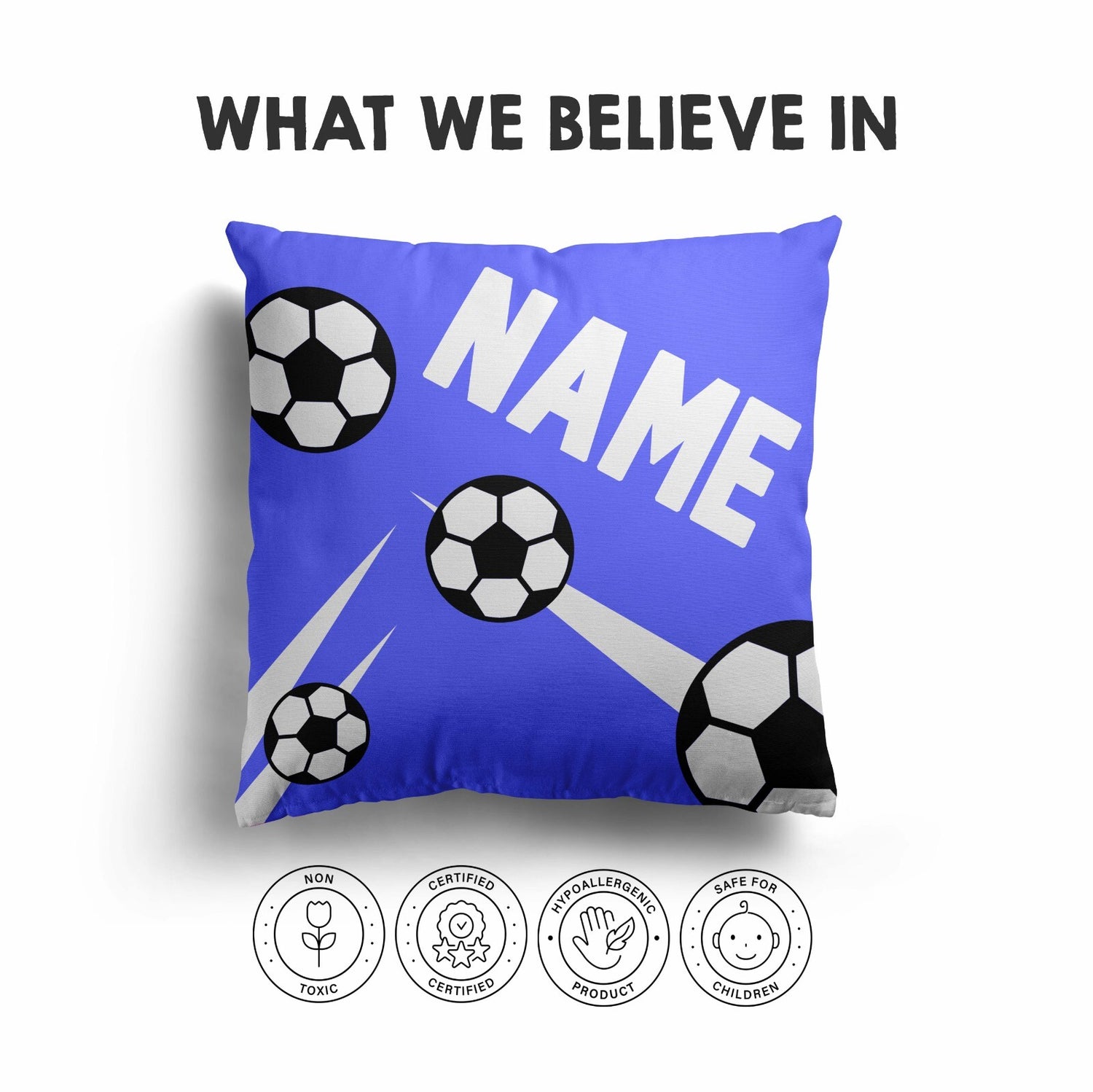Personalised Custom Name Football Strike Kids Square Fill Zipped Cushion Throw