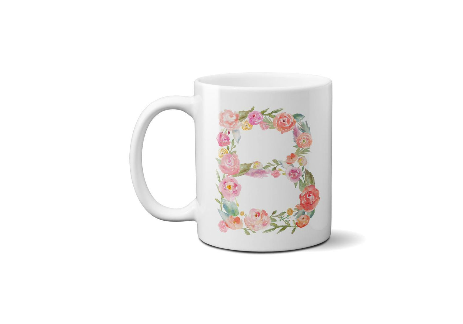 Personalised Alphabet Floral Name Initial Letter Coffee Mug Gift 11oz Ceramic