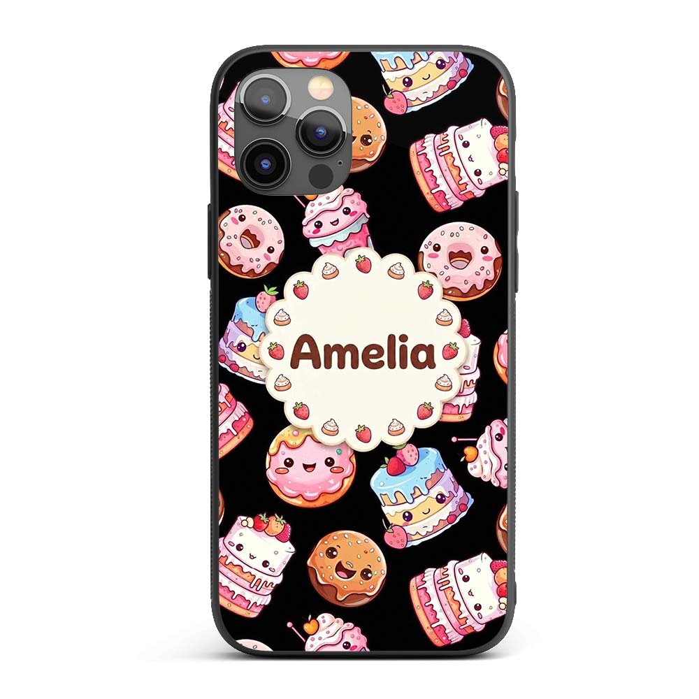 Cute Kawaii Donuts Cakes and Decorative Design Custom Name Protective Phone Case Mobile Cover Durable Everyday Smartphone Shock Resistant